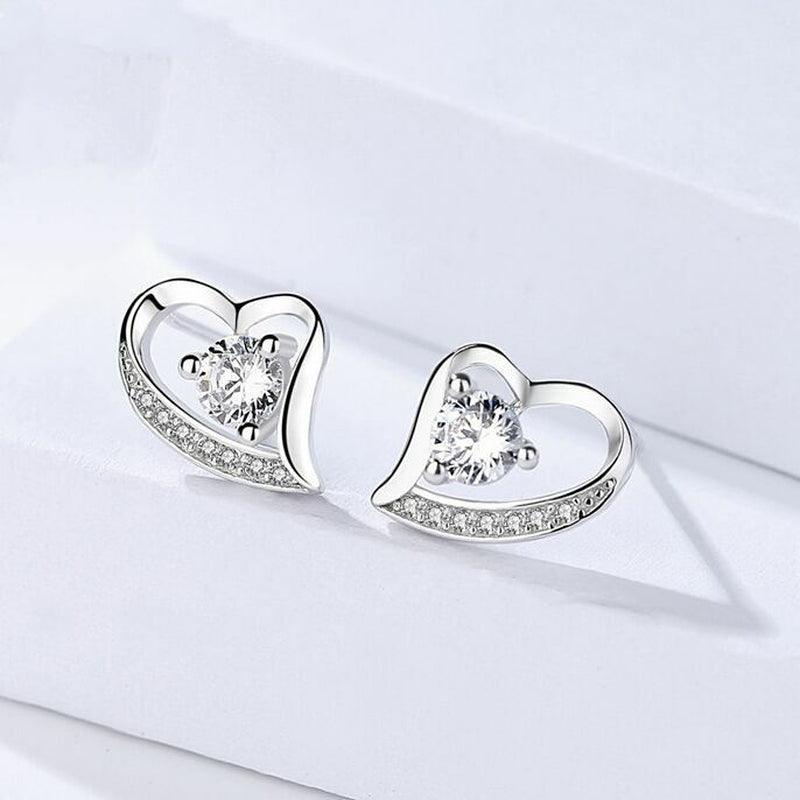 925 Sterling Silver Crystal Heart Pendant Necklace Stud Earrings Womens Gift - Toi ‘n’ Moi Ltd