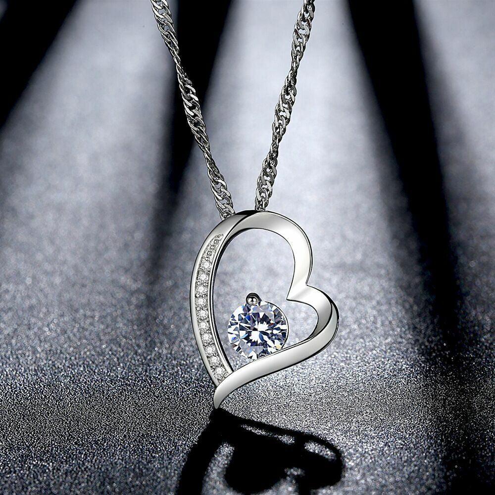 925 Sterling Silver Crystal Heart Pendant Necklace Stud Earrings Womens Gift - Toi ‘n’ Moi Ltd