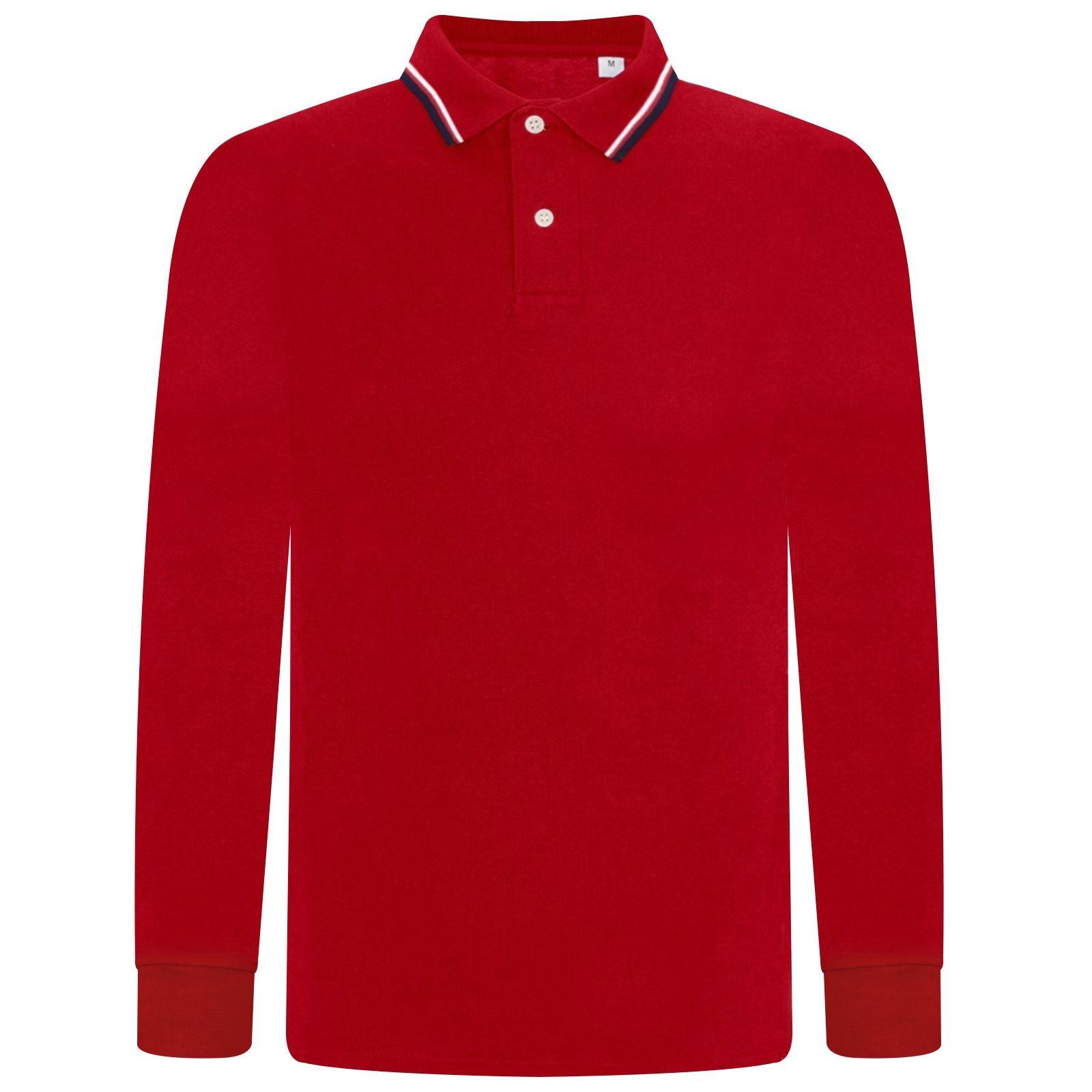 Mens Tipping Pique Polo Shirt Top Long Sleeve Work Collared Casual Office Wear - Toi ‘n’ Moi Ltd