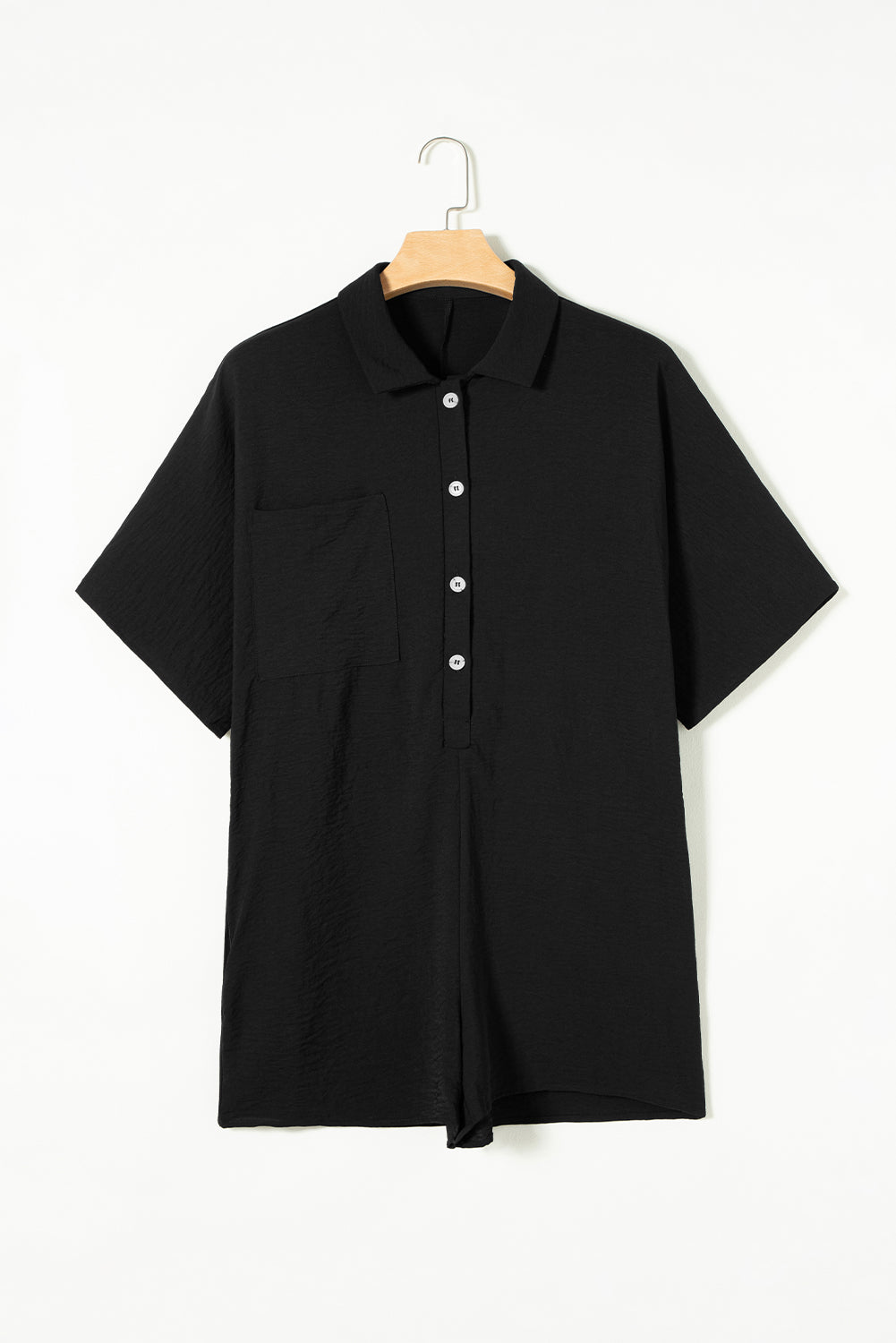 Black Half Button Collared Loose Romper - Toi ‘n’ Moi Ltd