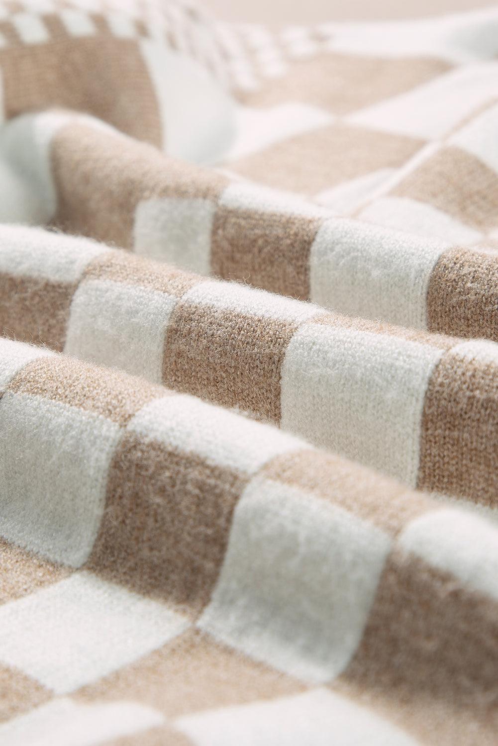 Black Checkered Print Drop Shoulder Round Neck Sweater - Toi ‘n’ Moi Ltd