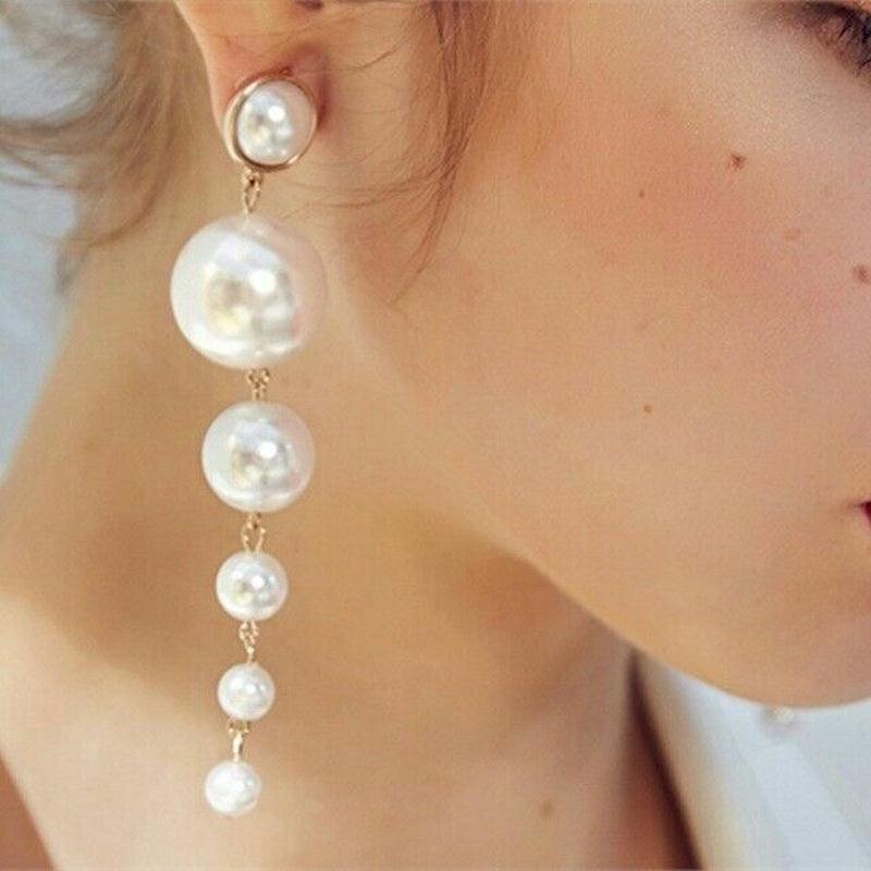 Trendy Elegant Big Simulated Pearl Long Wedding Party Statement Drop Earrings - Toi ‘n’ Moi Ltd