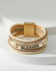 Beige BLESSED Rhinestone Braided Detail Buckle Bracelet - Toi ‘n’ Moi Ltd