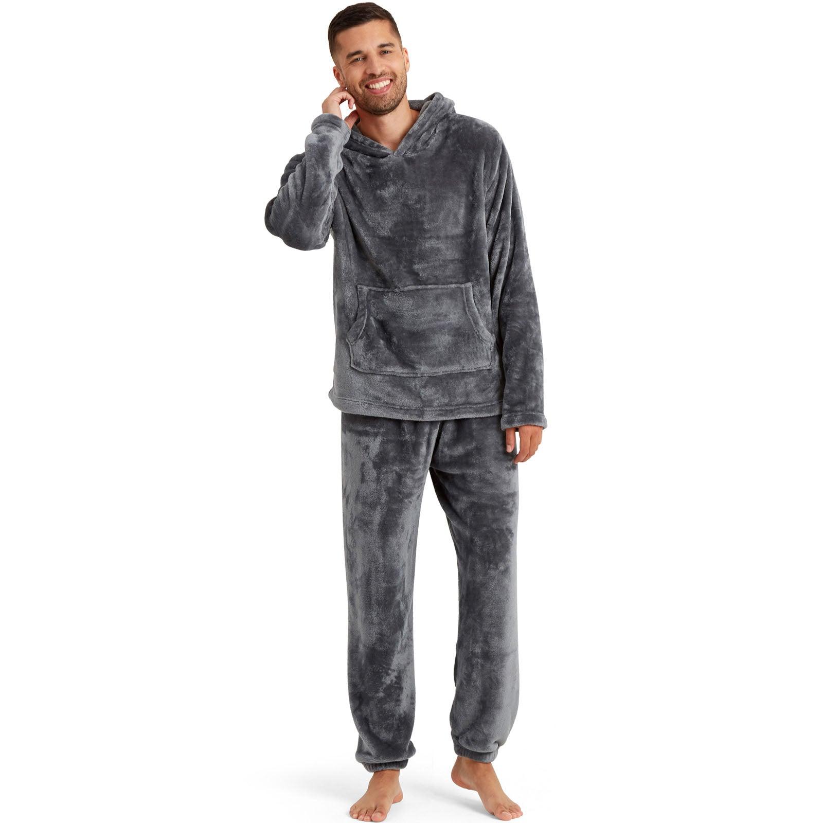 Snuggaroo Mens Soft Fleece Hooded Pjs Pyjama Bottoms Top Loungewear Set - Toi ‘n’ Moi Ltd