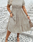 Beige Plus Size Leopard Print Frill Trim Short Sleeve Flared Dress - Toi ‘n’ Moi Ltd