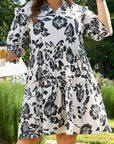 Black Floral Print Tiered Frilled Half Sleeve Plus Size Mini Dress - Toi ‘n’ Moi Ltd