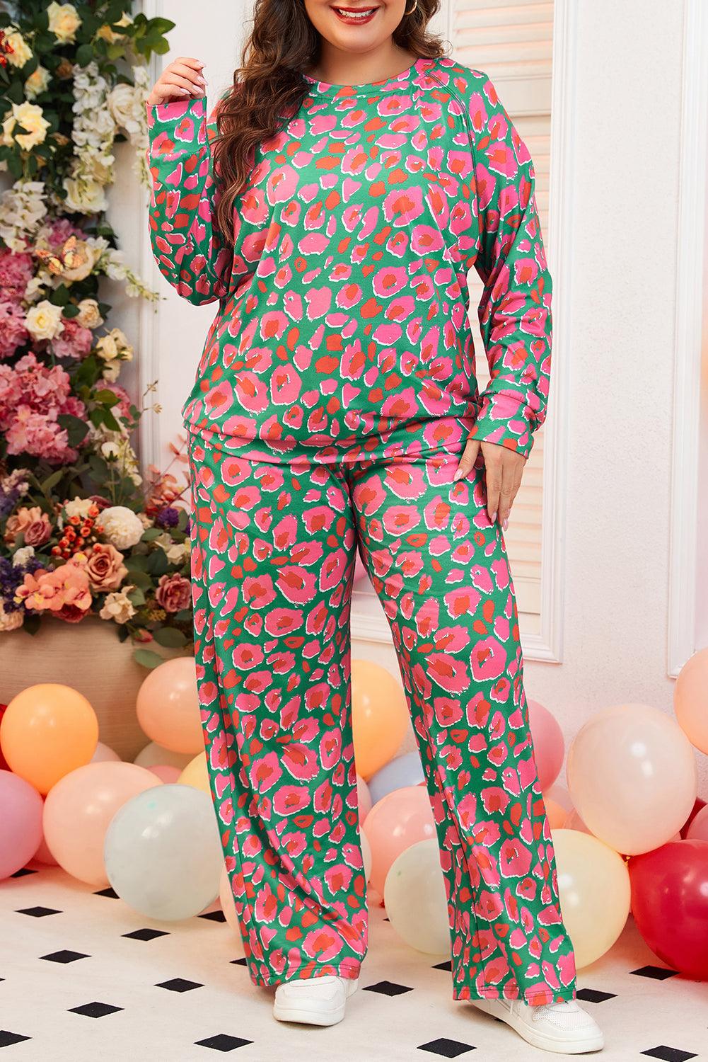 Black Plus Size Printed Long Sleeve and Pants Lounge Set - Toi ‘n’ Moi Ltd