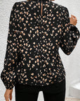 Black Leopard Print Puff Sleeve Mock Neck Pleated Blouse - Toi ‘n’ Moi Ltd