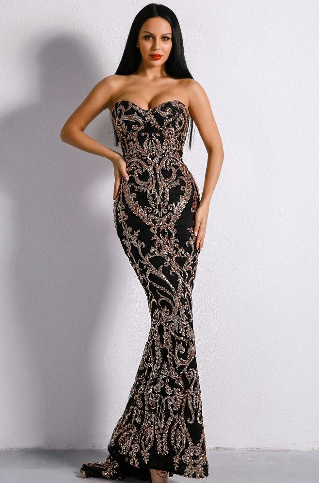 Black Embellished Sequin Gown - Toi ‘n’ Moi Ltd
