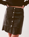 Button Through Mini Skirt in Black