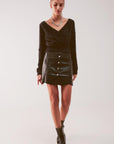 Button Through Mini Skirt in Black
