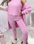 Womens 3 Piece Suit Roll Neck Chunky Knitted Tracksuit Ladies Rib Loungewear Set - Toi ‘n’ Moi Ltd