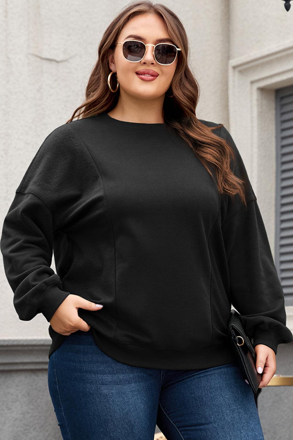 Black Loose Patchwork Crewneck Plus Size Sweatshirt - Toi ‘n’ Moi Ltd