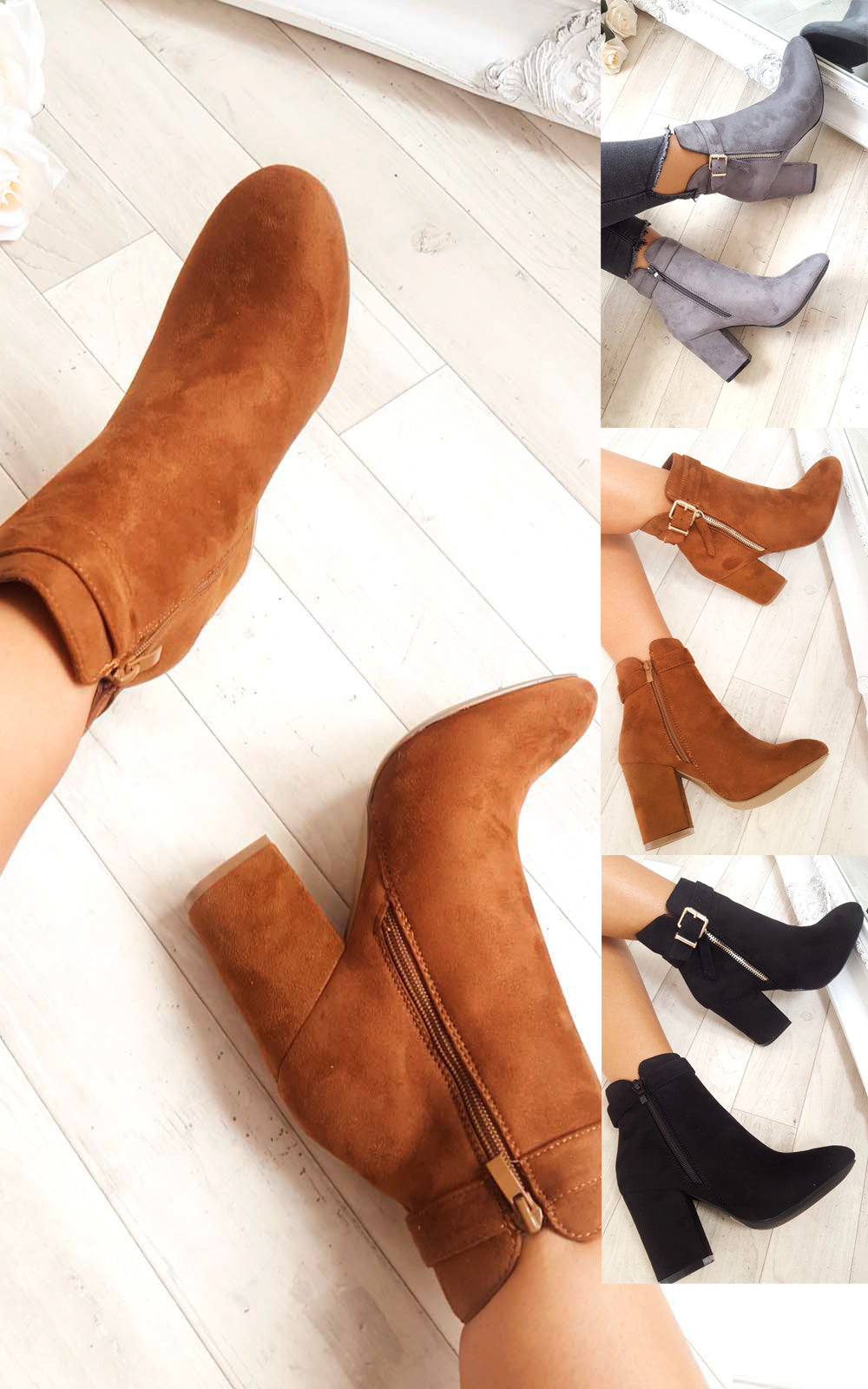 Buckle Faux Suede Ankle Boots - Toi ‘n’ Moi Ltd