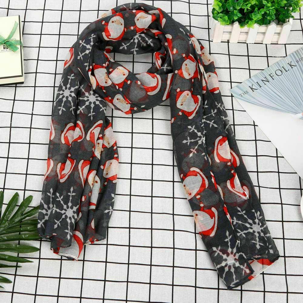 Womens Ladies Christmas Festive Scarf Santa Claus Snowman Print Winter Gifts UK - Toi ‘n’ Moi Ltd