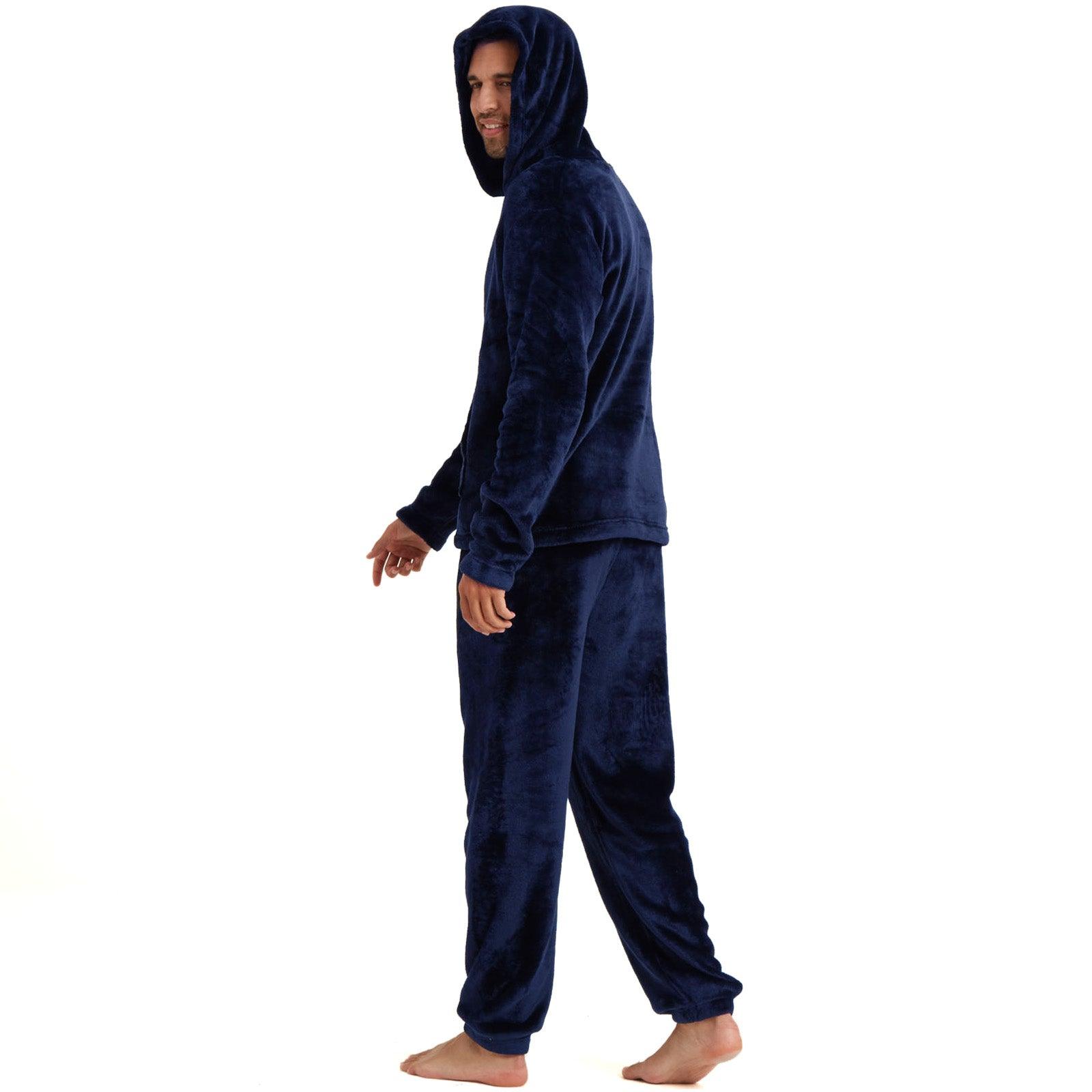 Snuggaroo Mens Soft Fleece Hooded Pjs Pyjama Bottoms Top Loungewear Set - Toi ‘n’ Moi Ltd