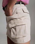 Cargo Mini Skirt in Beige