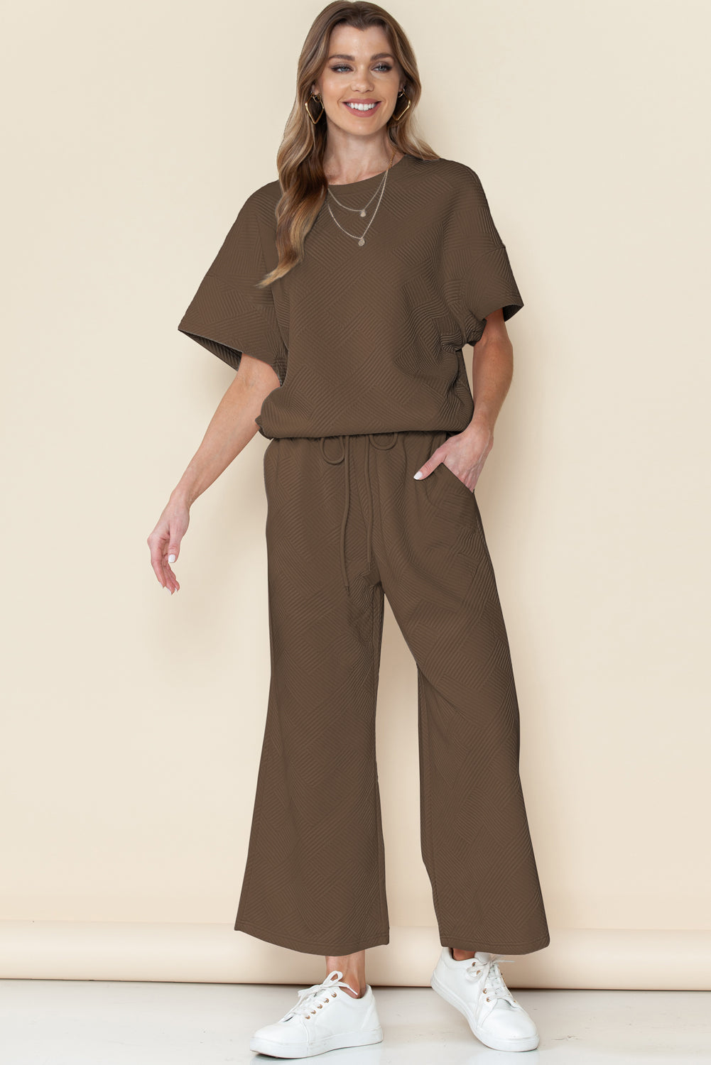 Black Textured Loose Fit T Shirt and Drawstring Pants Set - Toi ‘n’ Moi Ltd
