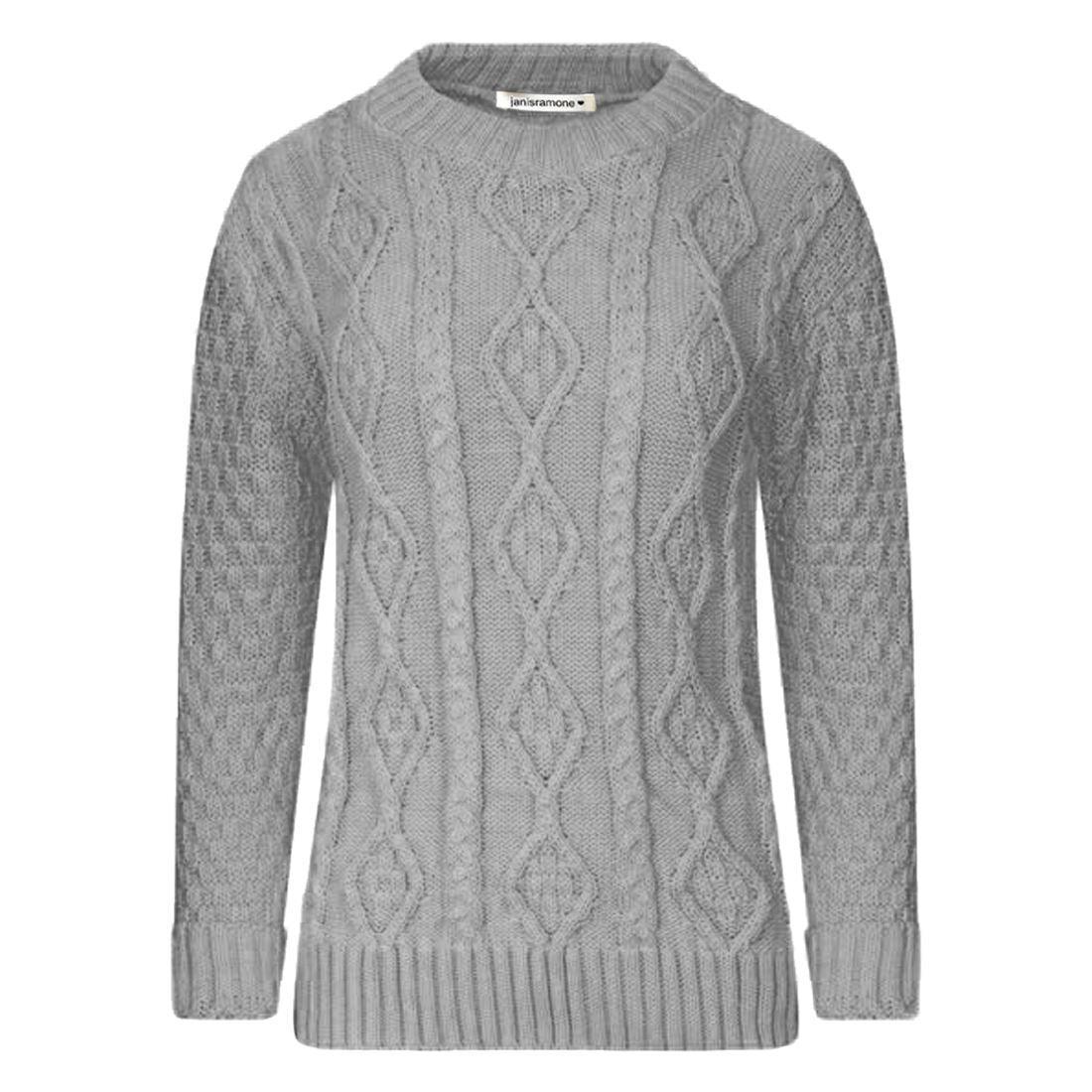 Women Long Sleeve Chunky Cable Knitted Crew Neck Winter Sweater Jumper Top - Toi ‘n’ Moi Ltd
