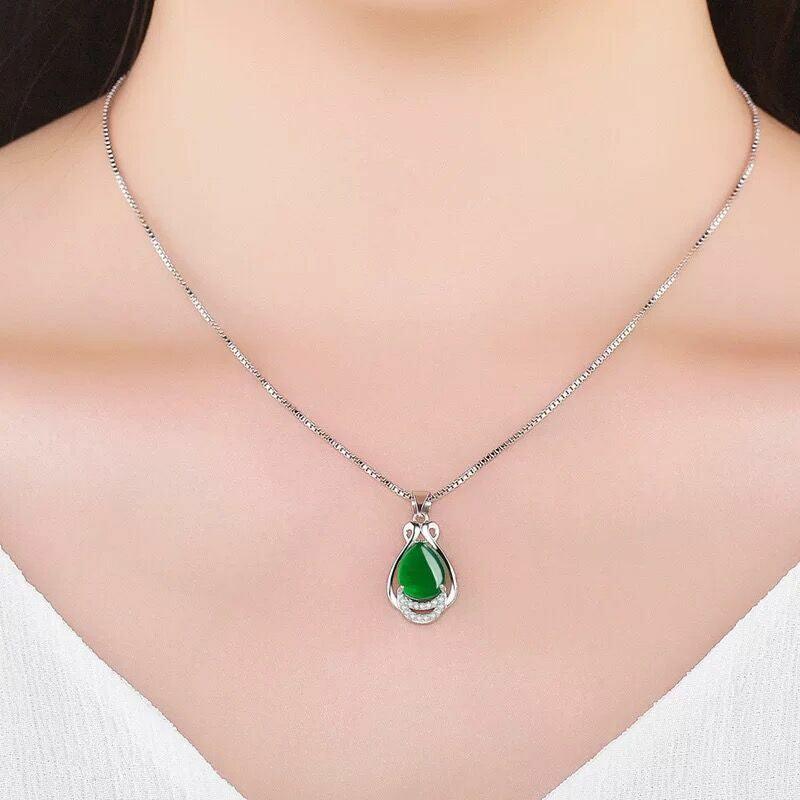 925 Sterling Silver Crystal Water Drop Jade Pendant Necklace Women Jewellery UK - Toi ‘n’ Moi Ltd