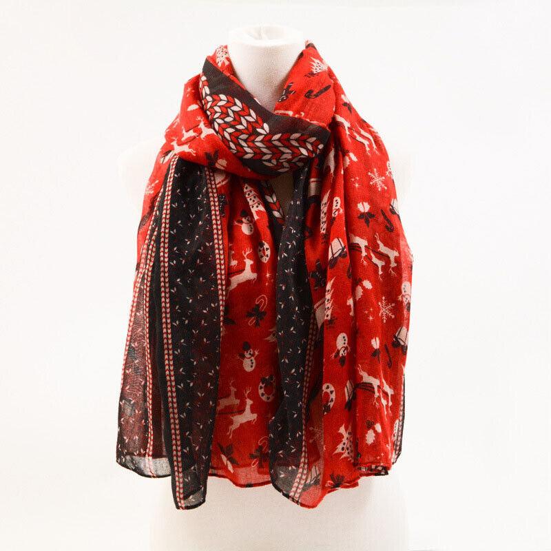 Womens Ladies Christmas Festive Scarf Santa Claus Snowman Print Winter Gifts UK - Toi ‘n’ Moi Ltd