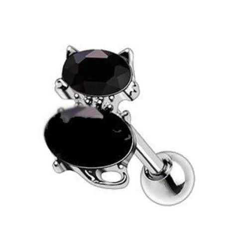 316L Stainless Steel Fancy Black Cat Cartilage Earring - Toi ‘n’ Moi Ltd