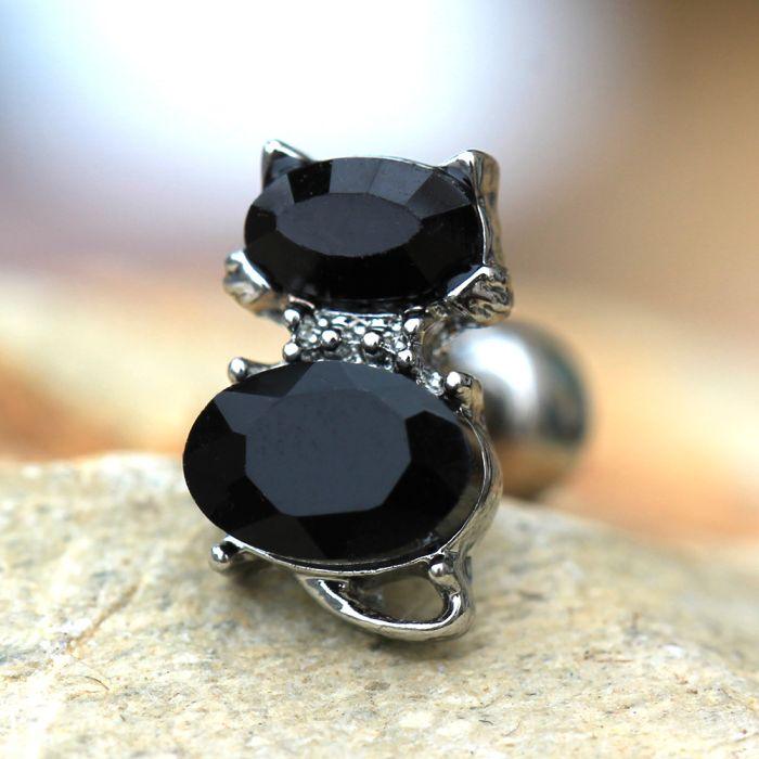316L Stainless Steel Fancy Black Cat Cartilage Earring - Toi ‘n’ Moi Ltd