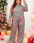 Black Plus Size Printed Long Sleeve and Pants Lounge Set - Toi ‘n’ Moi Ltd