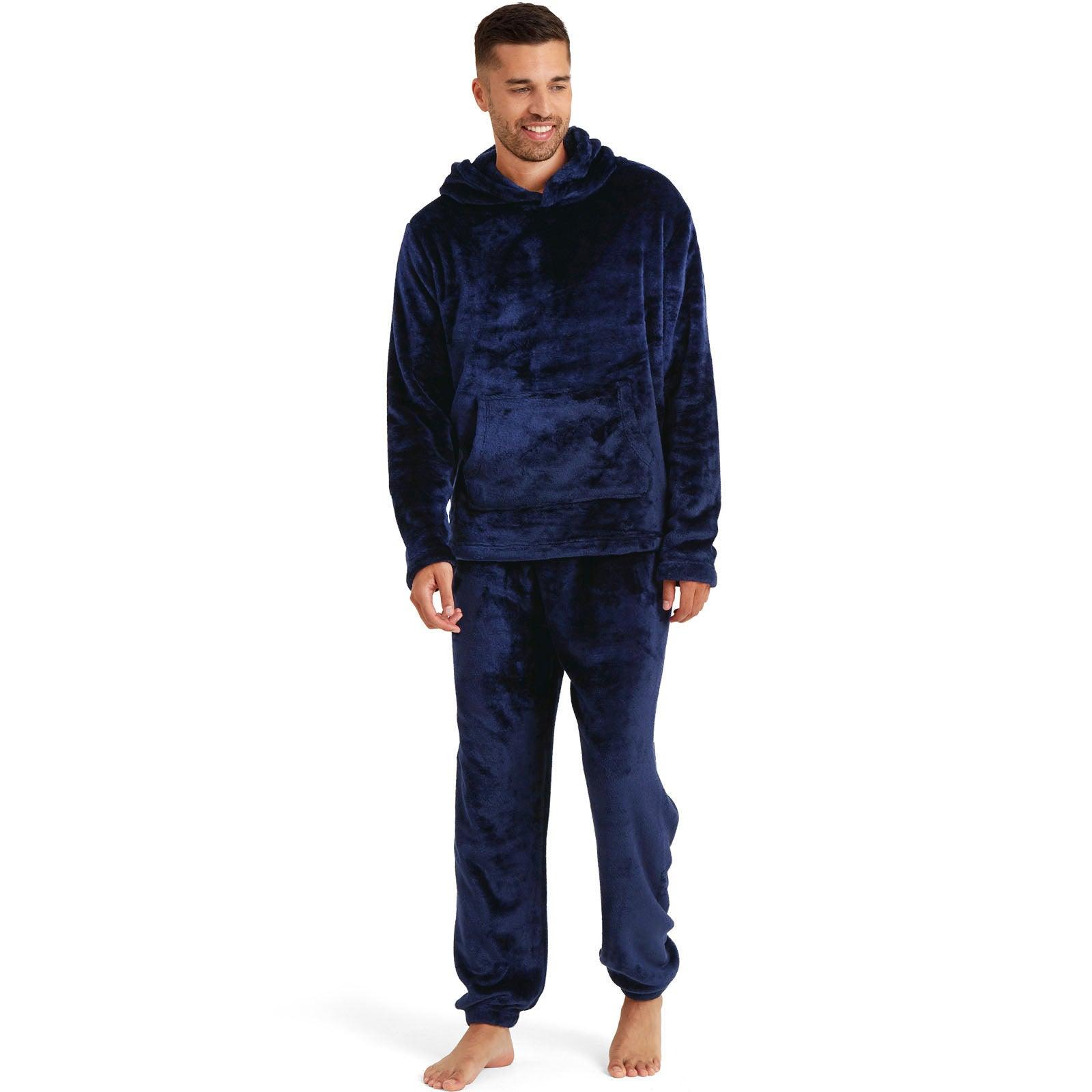 Snuggaroo Mens Soft Fleece Hooded Pjs Pyjama Bottoms Top Loungewear Set - Toi ‘n’ Moi Ltd