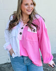 Bonbon Color Block Chest Pockets Half Button Plus Size Sweatshirt - Toi ‘n’ Moi Ltd
