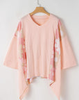 Apricot Pink Plus Size Flower Patchwork Exposed Seam High Low Top - Toi ‘n’ Moi Ltd