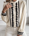Beige Floral Embroidered Stand Neck Buttoned Shirt - Toi ‘n’ Moi Ltd