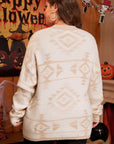 Apricot Plus Size Western Aztec Print Loose Sweater - Toi ‘n’ Moi Ltd