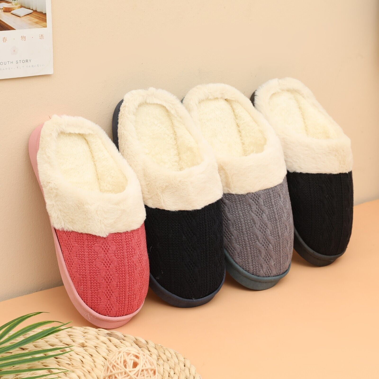 LADIES WOMENS WARM FAUX FUR LINED COMFY HARD SOLE OUTDOOR SLIPPERS SHOES SIZE - Toi ‘n’ Moi Ltd