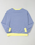 Blue Stripe Oversized Contrast Trim Pullover Sweatshirt - Toi ‘n’ Moi Ltd