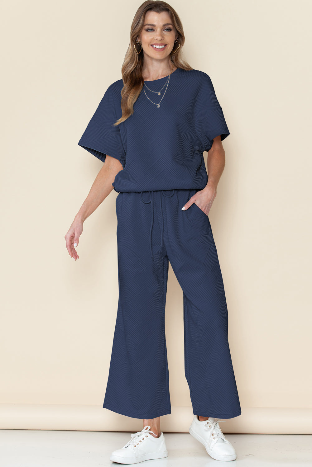Black Textured Loose Fit T Shirt and Drawstring Pants Set - Toi ‘n’ Moi Ltd