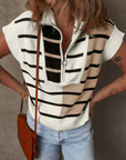 Black Stripe Colorblock Quarter Zip Collar Sweater Vest - Toi ‘n’ Moi Ltd