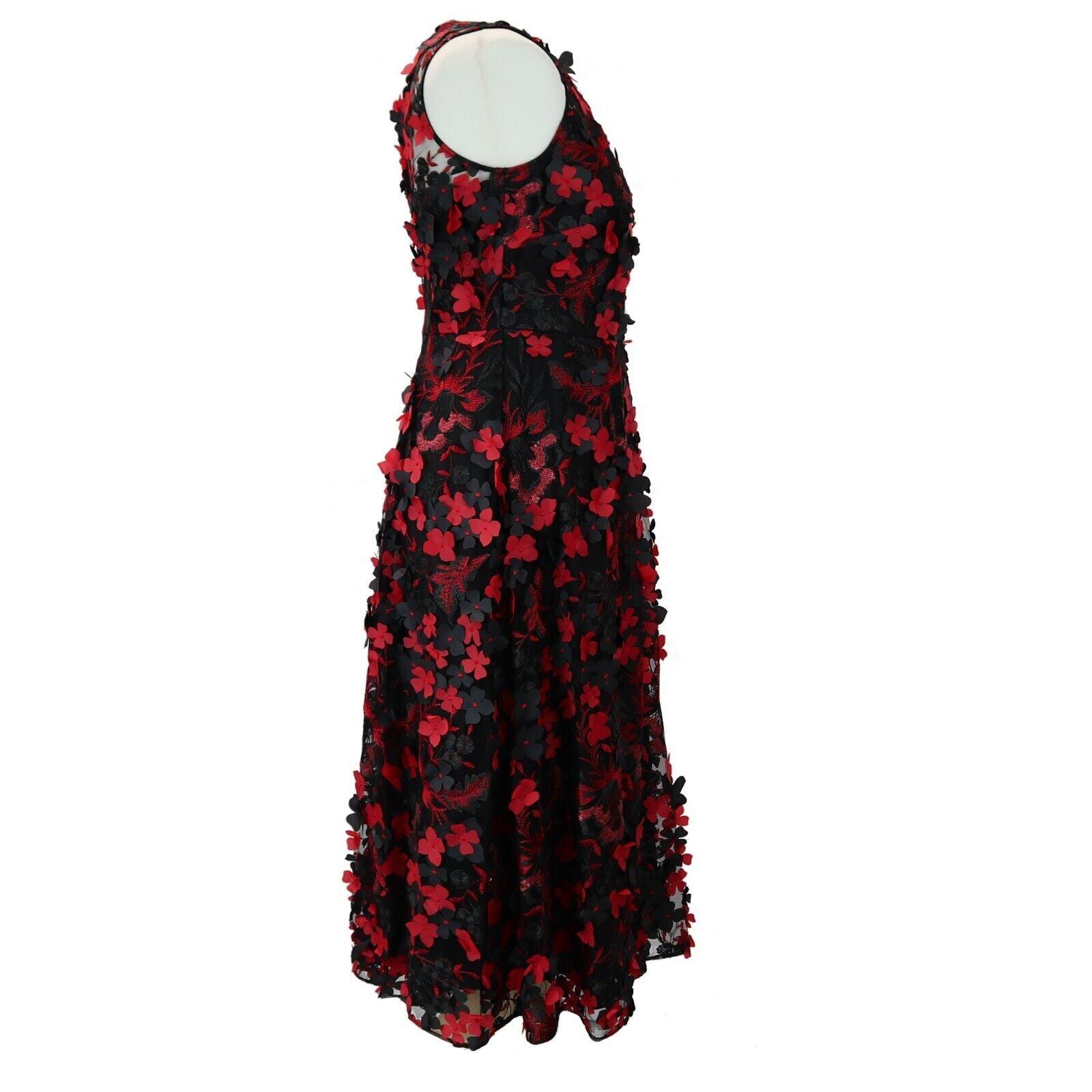 Women'S Dress Cocktail Party Size 10 Prom Elegant 3D Poppy Midi Black & Red - Toi ‘n’ Moi Ltd