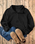 Black Fleece Lined Zip Up Stand Collar Thumbhole Sleeve Sweatshirt - Toi ‘n’ Moi Ltd