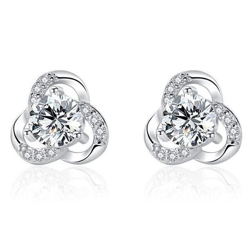 Womens Girls 925 Sterling Silver Crystal Swirl Stud Earrings Jewellery Gift UK - Toi ‘n’ Moi Ltd