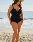 Black Plus Size Textured Knotted Ruffled Trim One Piece Swimwear - Toi ‘n’ Moi Ltd