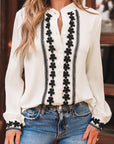 Beige Floral Embroidered Stand Neck Buttoned Shirt - Toi ‘n’ Moi Ltd