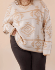 Apricot Plus Size Western Aztec Print Loose Sweater - Toi ‘n’ Moi Ltd