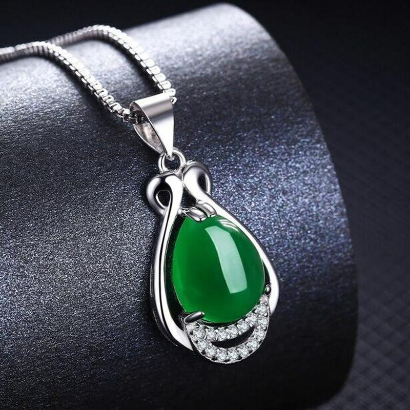 925 Sterling Silver Crystal Water Drop Jade Pendant Necklace Women Jewellery UK - Toi ‘n’ Moi Ltd
