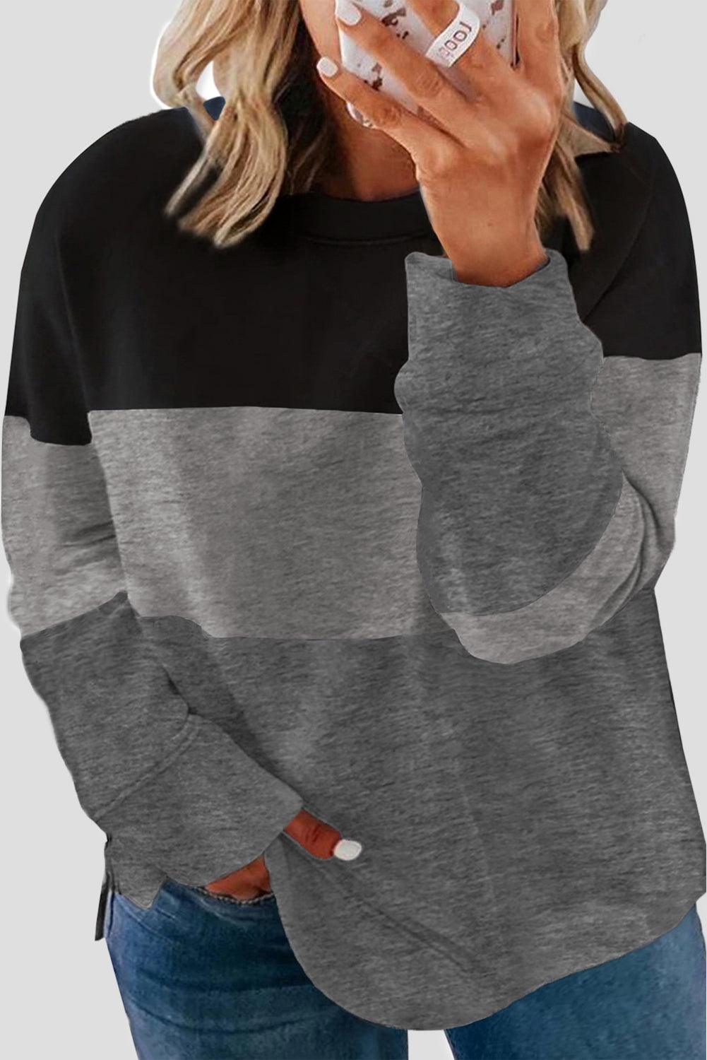 Black Crew Neck Colorblock Plus Size Sweashirt - Toi ‘n’ Moi Ltd
