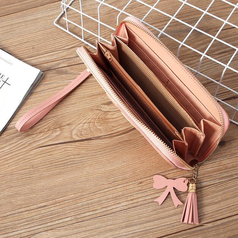 Women Zipper Leather Long Wallet Large Capacity Card Holder Tassel Clutch Purse - Toi ‘n’ Moi Ltd
