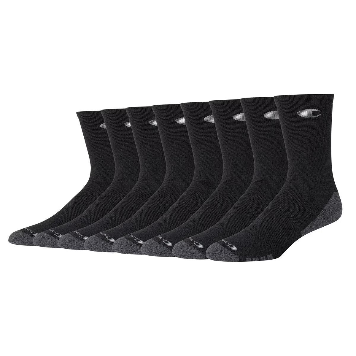 Champion Mens Crew Sock, 8 Pack in Black - Toi ‘n’ Moi Ltd