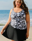 Black Plus Size Printed Square Neck Drawstring Ruffled Tankini Set - Toi ‘n’ Moi Ltd