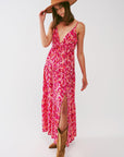 Floral Print Maxi Dress With v Neck in Pink