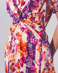 Robe longue à imprimé fleuri et nœud sur le devant en multicolore